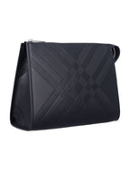 BURBERRY Mini Embossed Check Leather Pouch Handbag