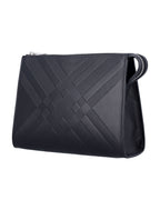 BURBERRY Mini Embossed Check Leather Pouch Handbag