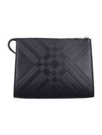 BURBERRY Mini Embossed Check Leather Pouch Handbag