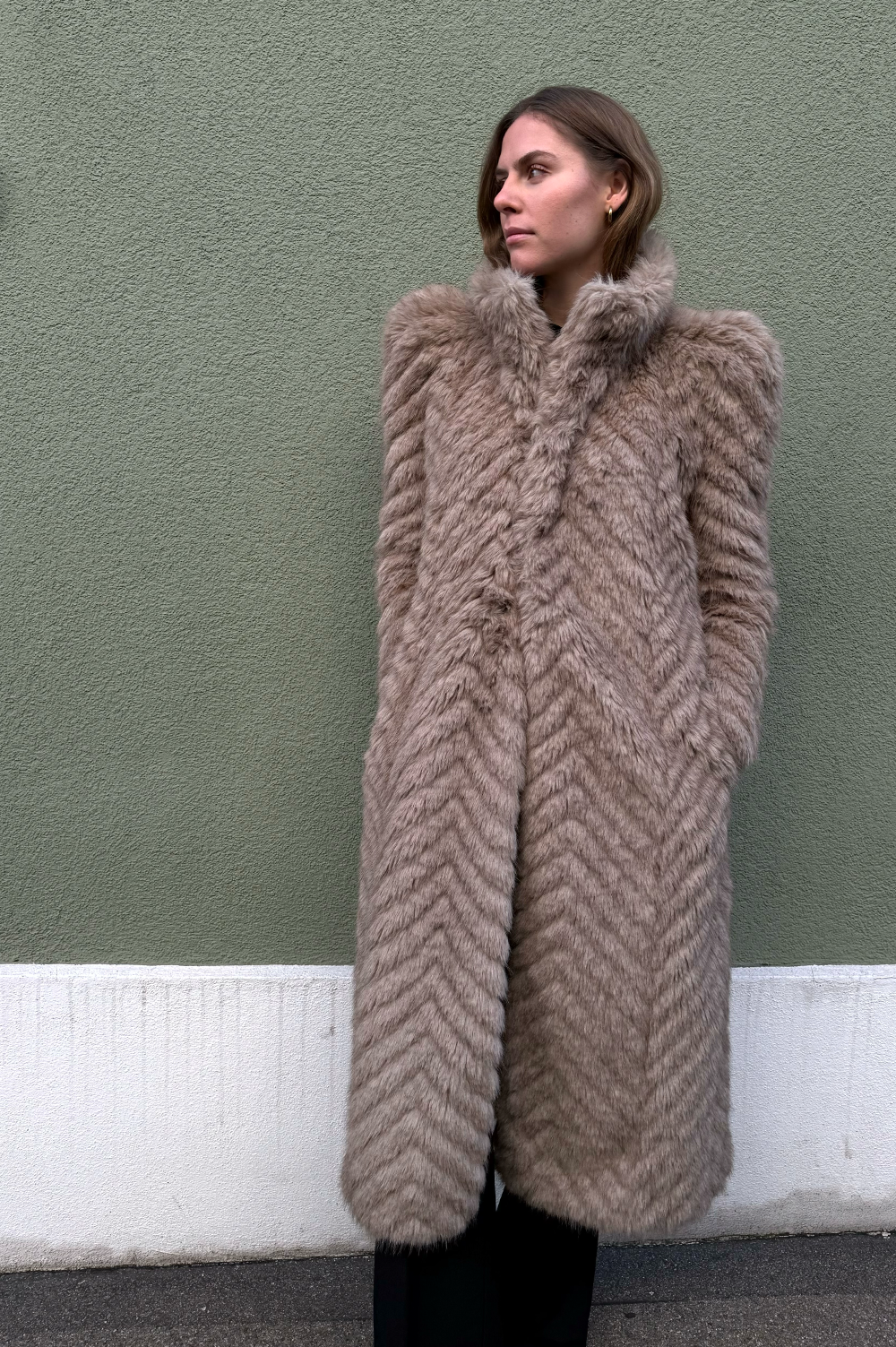 BALENCIAGA Faux Fur Coat Beige