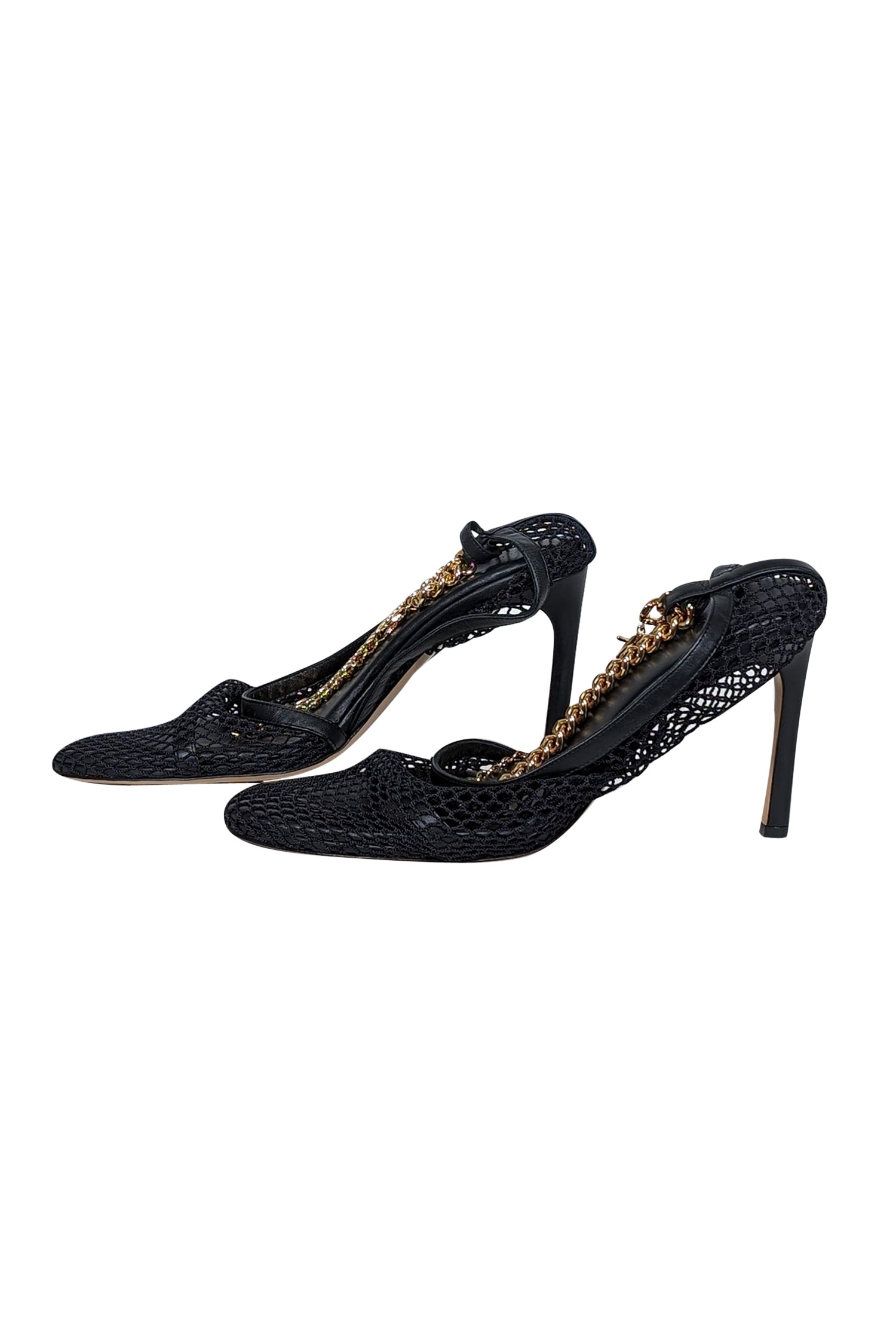 Bottega Veneta - Black Mesh Detail Heel w/ Chain Strap Sz 9