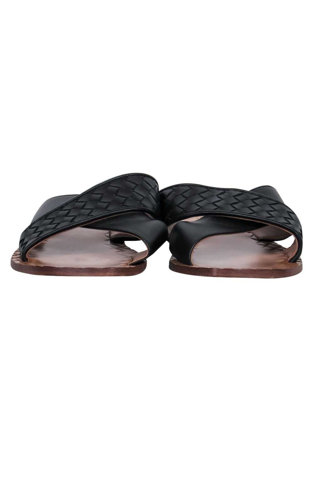 Bottega Veneta - Black & Tan Woven Leather Crisscross Slide Sandals Sz 8