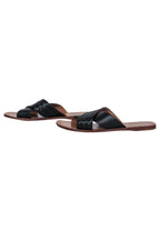 Bottega Veneta - Black & Tan Woven Leather Crisscross Slide Sandals Sz 8