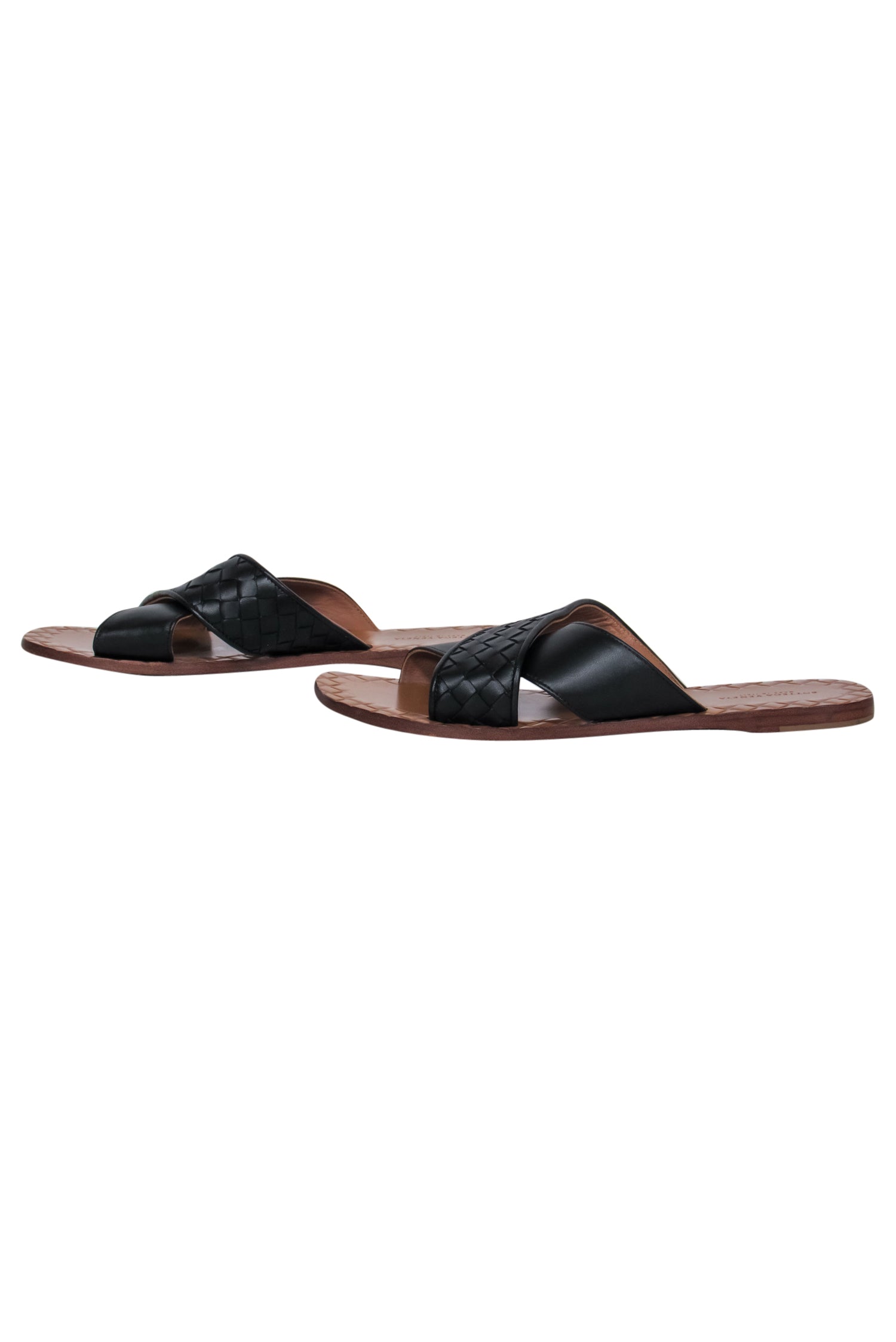 Bottega Veneta - Black & Tan Woven Leather Crisscross Slide Sandals Sz 8