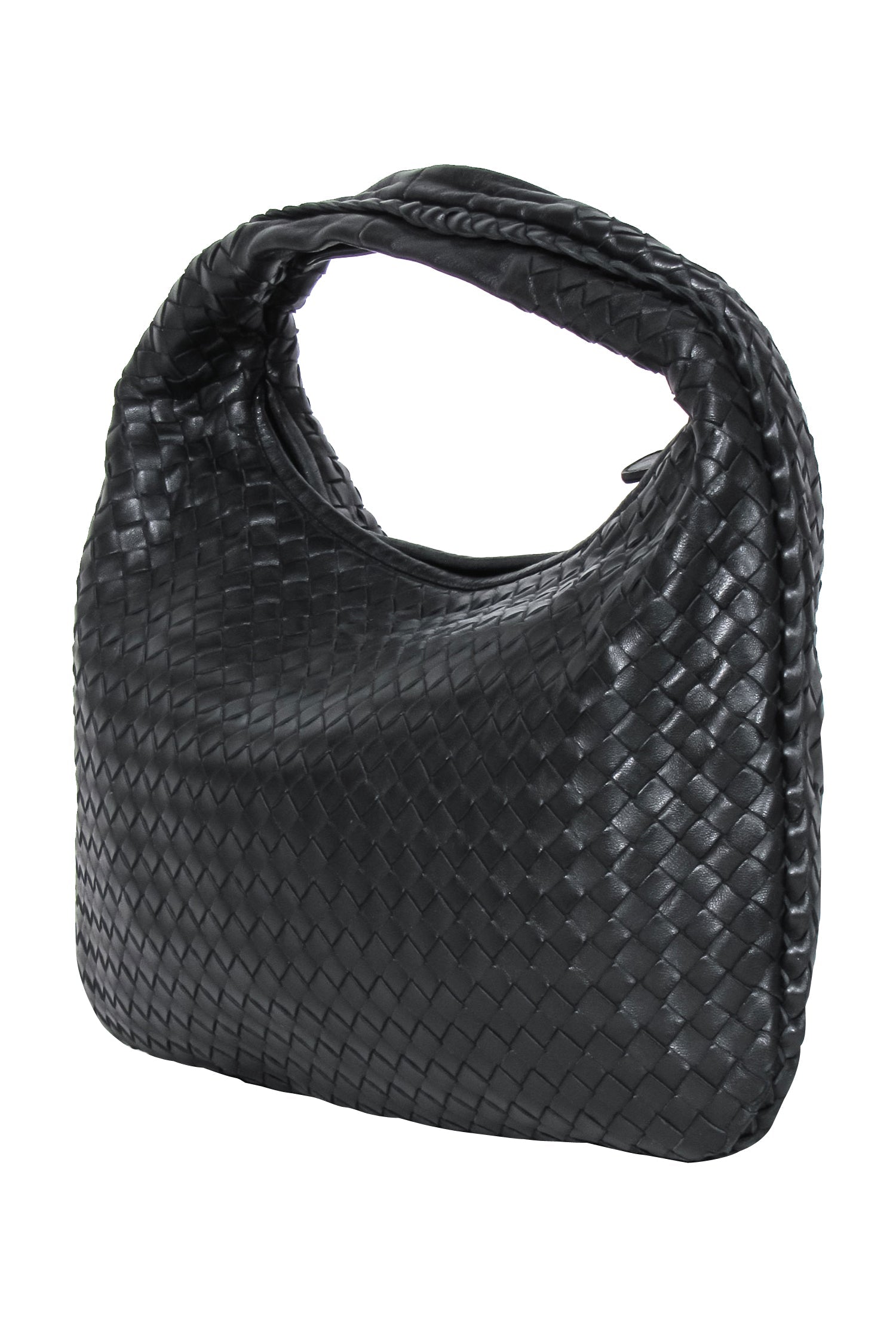 Bottega Veneta - Black Woven Leather "Intrecciato" Hobo Bag