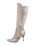 Bottega Veneta Genuine Python Pointy Toe Boots Taupe