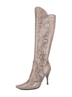 Bottega Veneta Genuine Python Pointy Toe Boots Taupe
