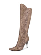Bottega Veneta Genuine Python Pointy Toe Boots Taupe