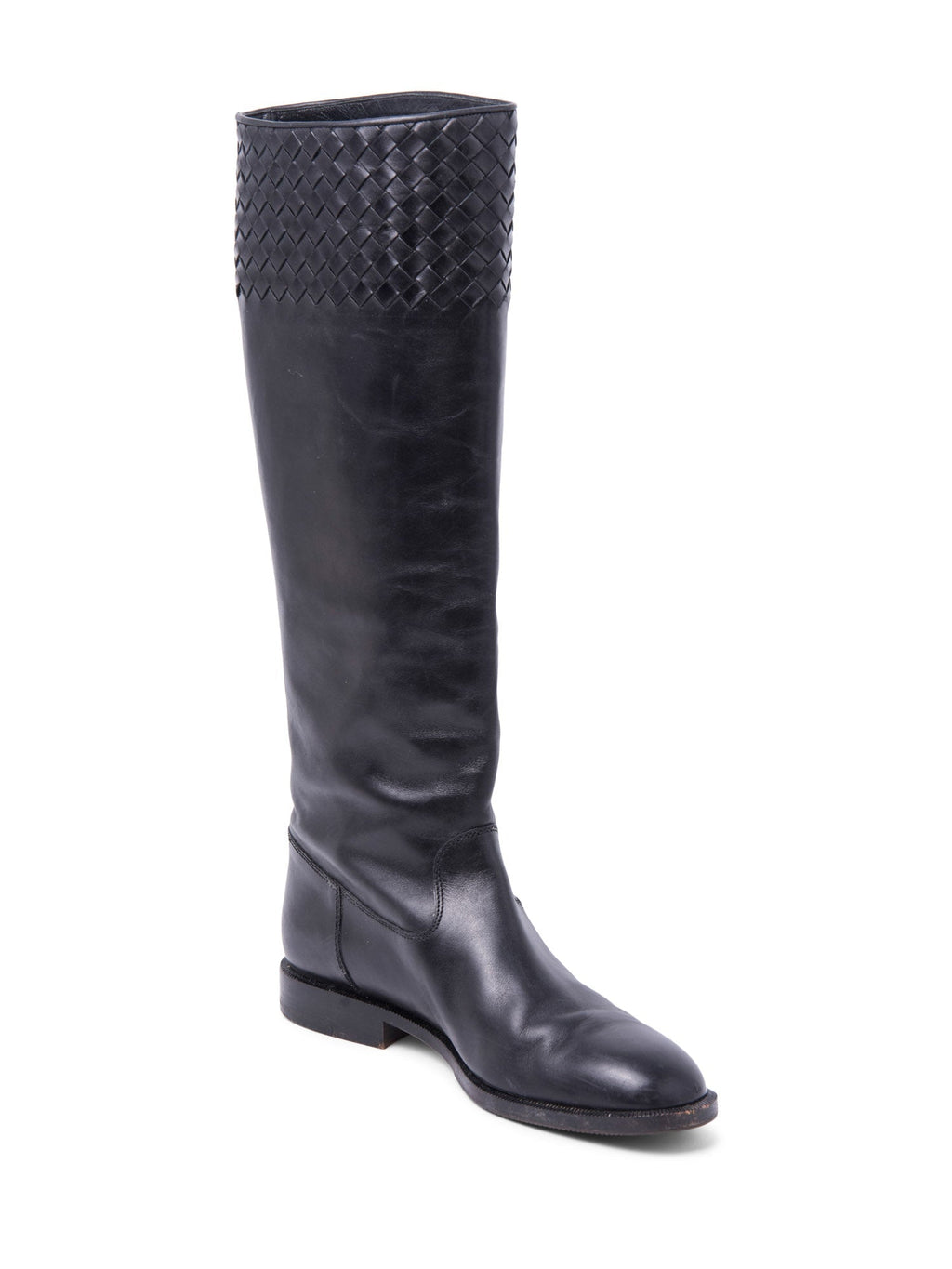 Bottega Veneta Inercciato Leather Riding Boots Black