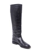 Bottega Veneta Inercciato Leather Riding Boots Black