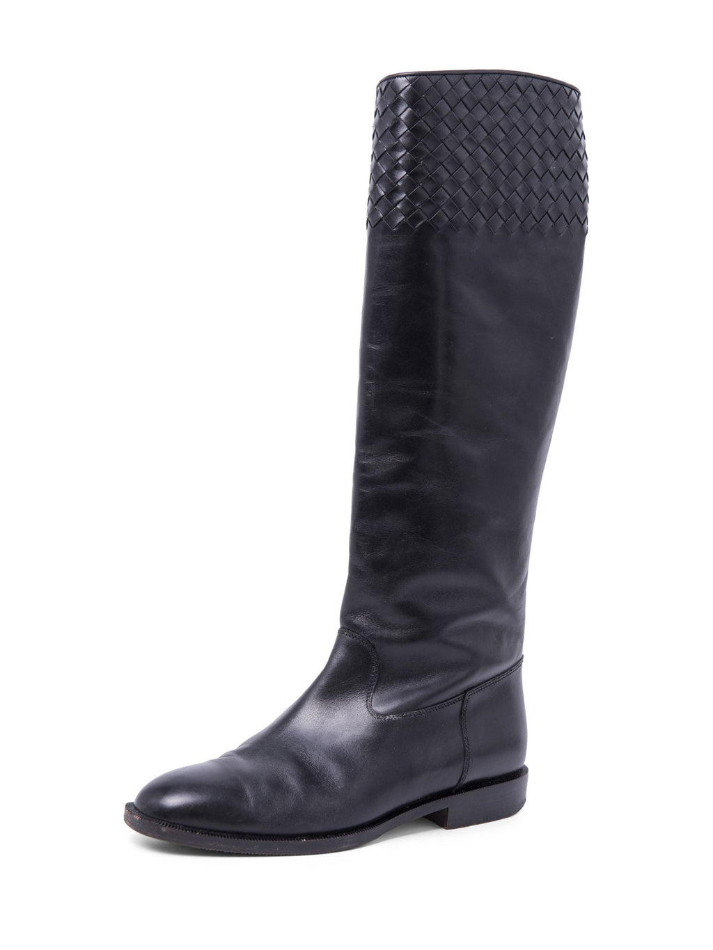 Bottega Veneta Inercciato Leather Riding Boots Black