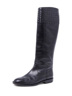 Bottega Veneta Inercciato Leather Riding Boots Black
