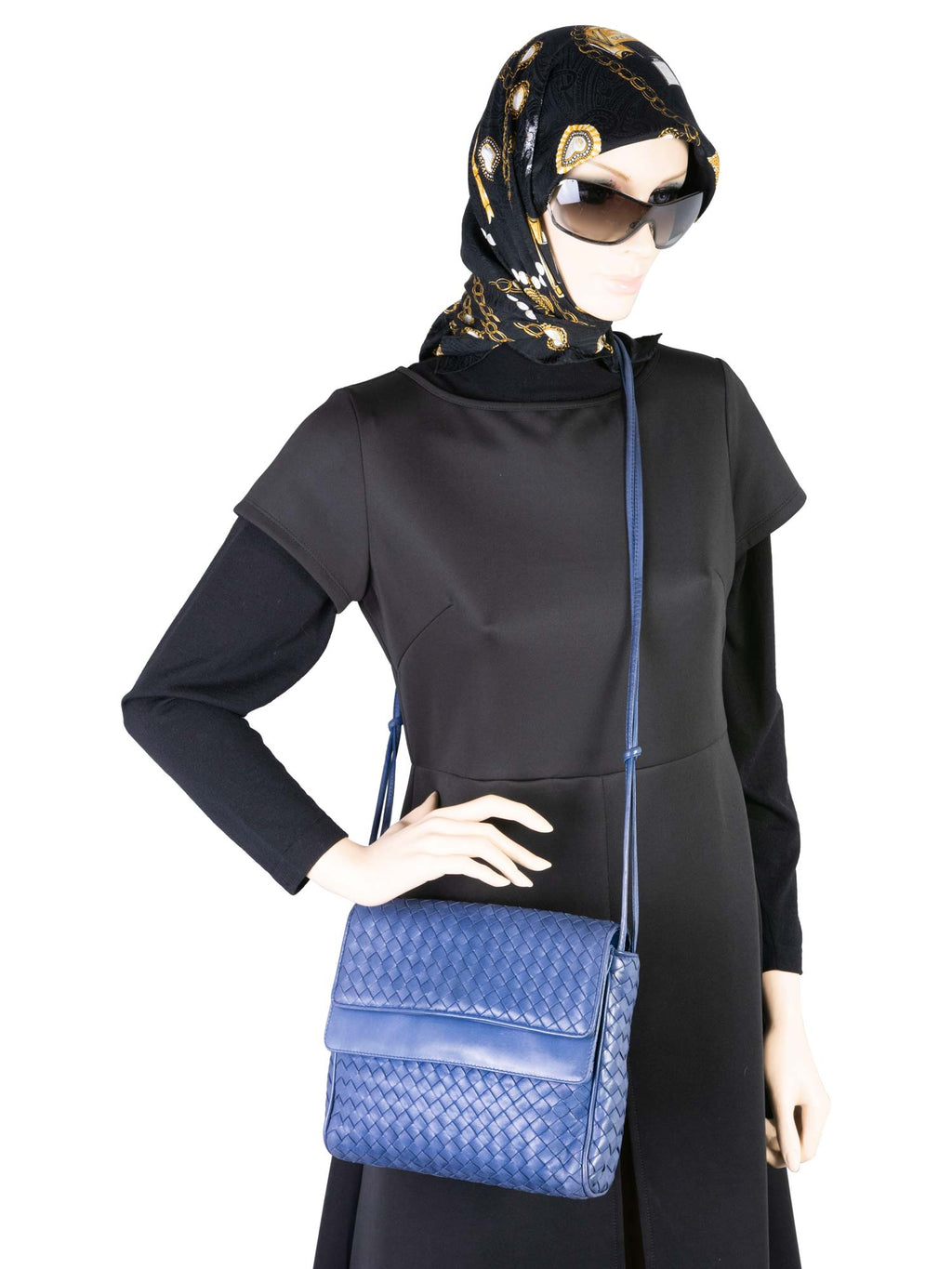 Bottega Veneta Intrecciato Flap Crossbody Bag Blue