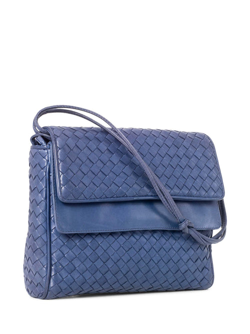 Bottega Veneta Intrecciato Flap Crossbody Bag Blue