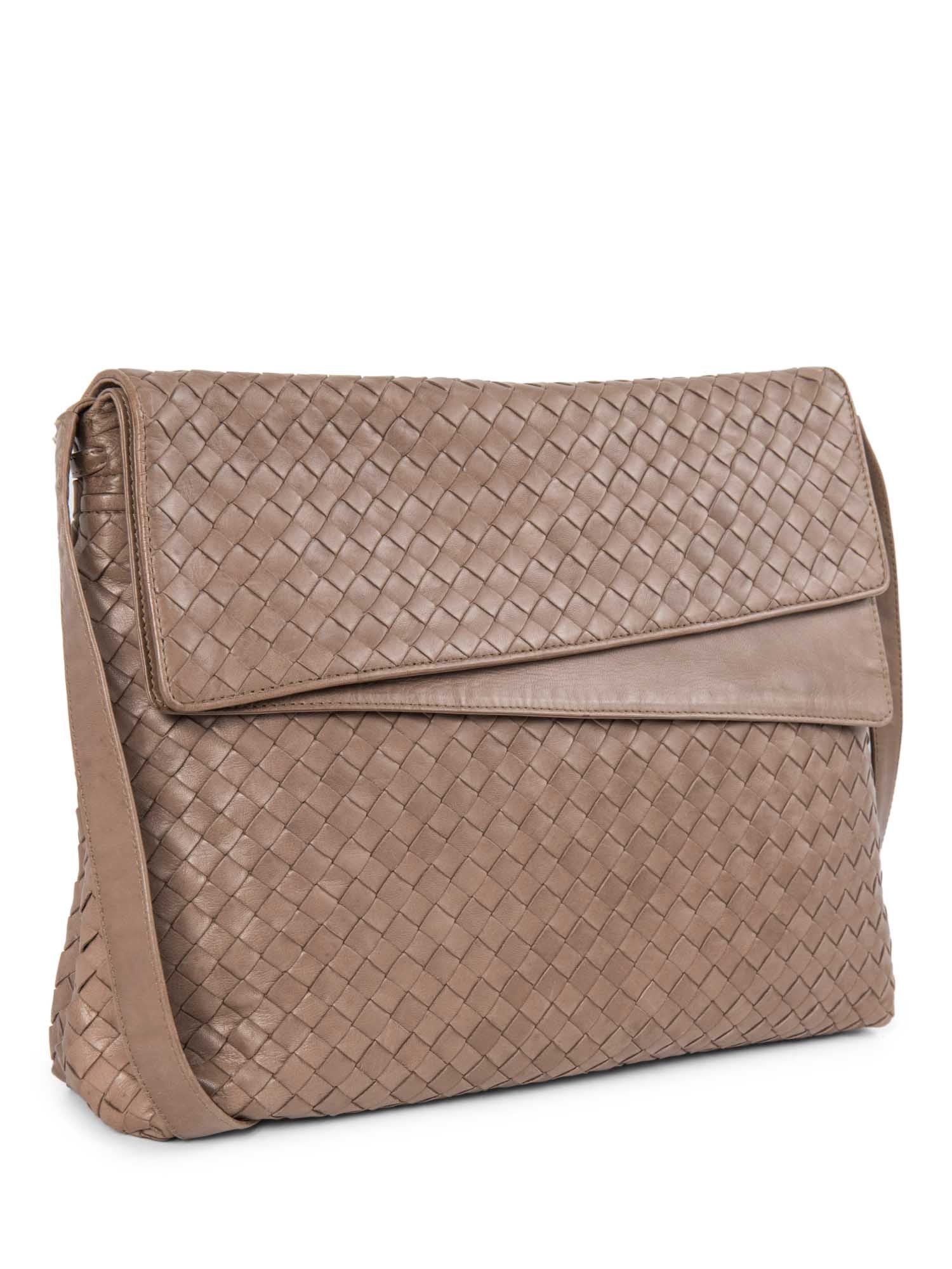 Bottega Veneta Intrecciato Flap Messenger Bag Taupe