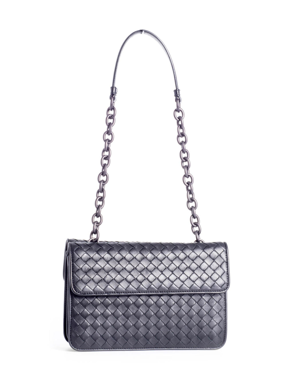 Bottega Veneta Intrecciato Leather Double Flap Bag Black