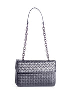Bottega Veneta Intrecciato Leather Double Flap Bag Black
