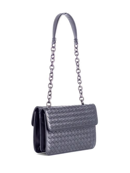 Bottega Veneta Intrecciato Leather Double Flap Bag Black