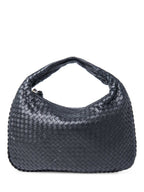 Bottega Veneta Intrecciato Leather Top Handle Hop Bag Black