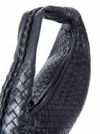 Bottega Veneta Intrecciato Leather Top Handle Hop Bag Black