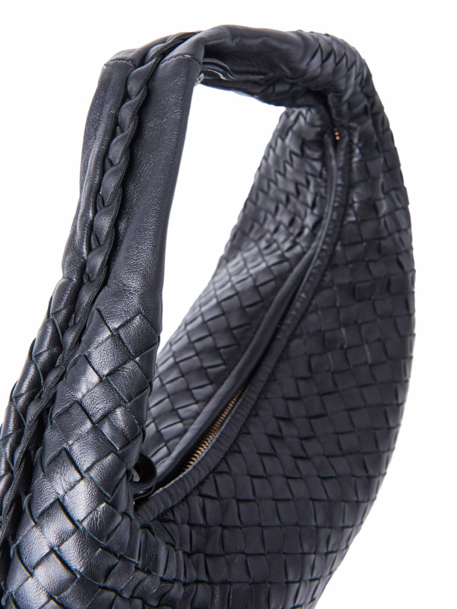 Bottega Veneta Intrecciato Leather Top Handle Hop Bag Black
