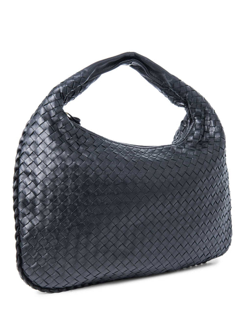 Bottega Veneta Intrecciato Leather Top Handle Hop Bag Black