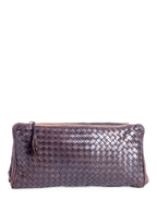 Bottega Veneta Lambskin Leather Intrecciato Clutch Bag Brown