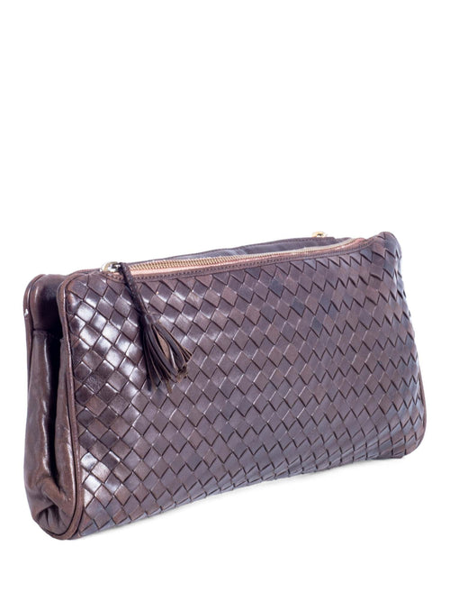 Bottega Veneta Lambskin Leather Intrecciato Clutch Bag Brown