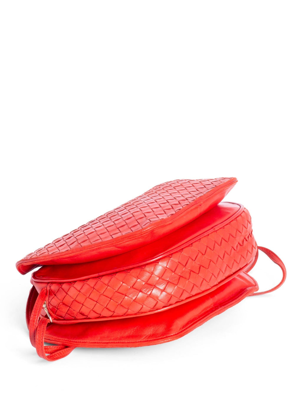 Bottega Veneta Lambskin Leather Intrecciato Messenger Bag Red
