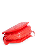 Bottega Veneta Lambskin Leather Intrecciato Messenger Bag Red