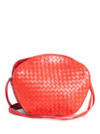 Bottega Veneta Lambskin Leather Intrecciato Messenger Bag Red