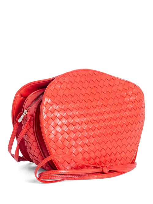 Bottega Veneta Lambskin Leather Intrecciato Messenger Bag Red