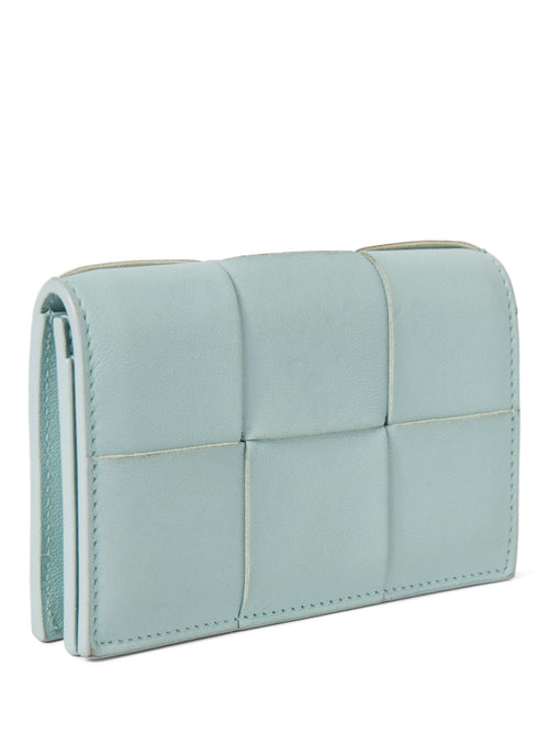 Bottega Veneta Leather Intercciato Wallet Mint Blue