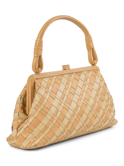 Bottega Veneta Nappa Intercciato Kisslock Top Handle Bag Ivory Beige