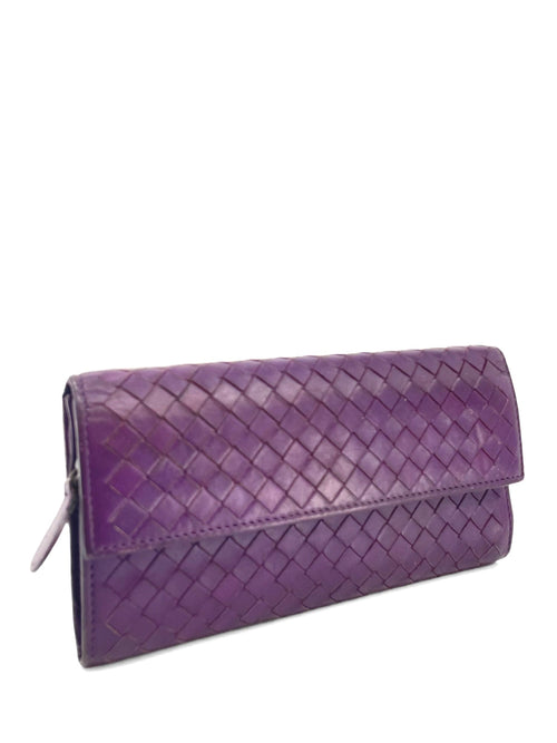 Bottega Veneta Nappa Intrecciato Flap Wallet Purple