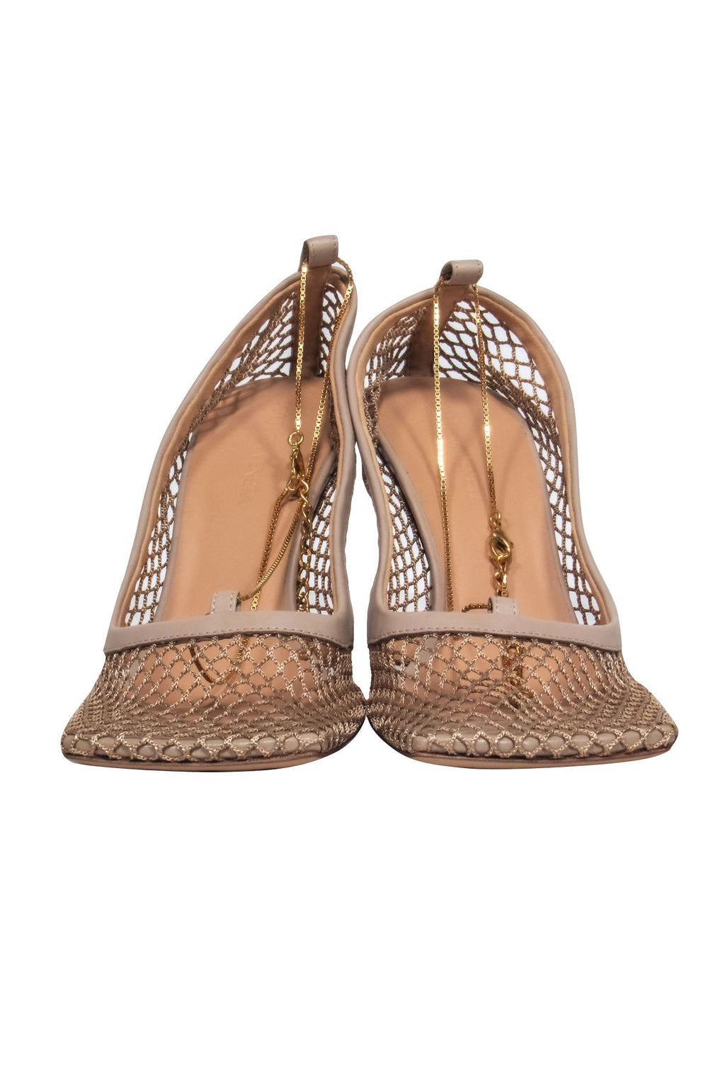Bottega Veneta - Nude Mesh Heels w/ Gold Ankle Strap Sz 7