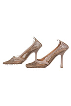 Bottega Veneta - Nude Mesh Heels w/ Gold Ankle Strap Sz 7