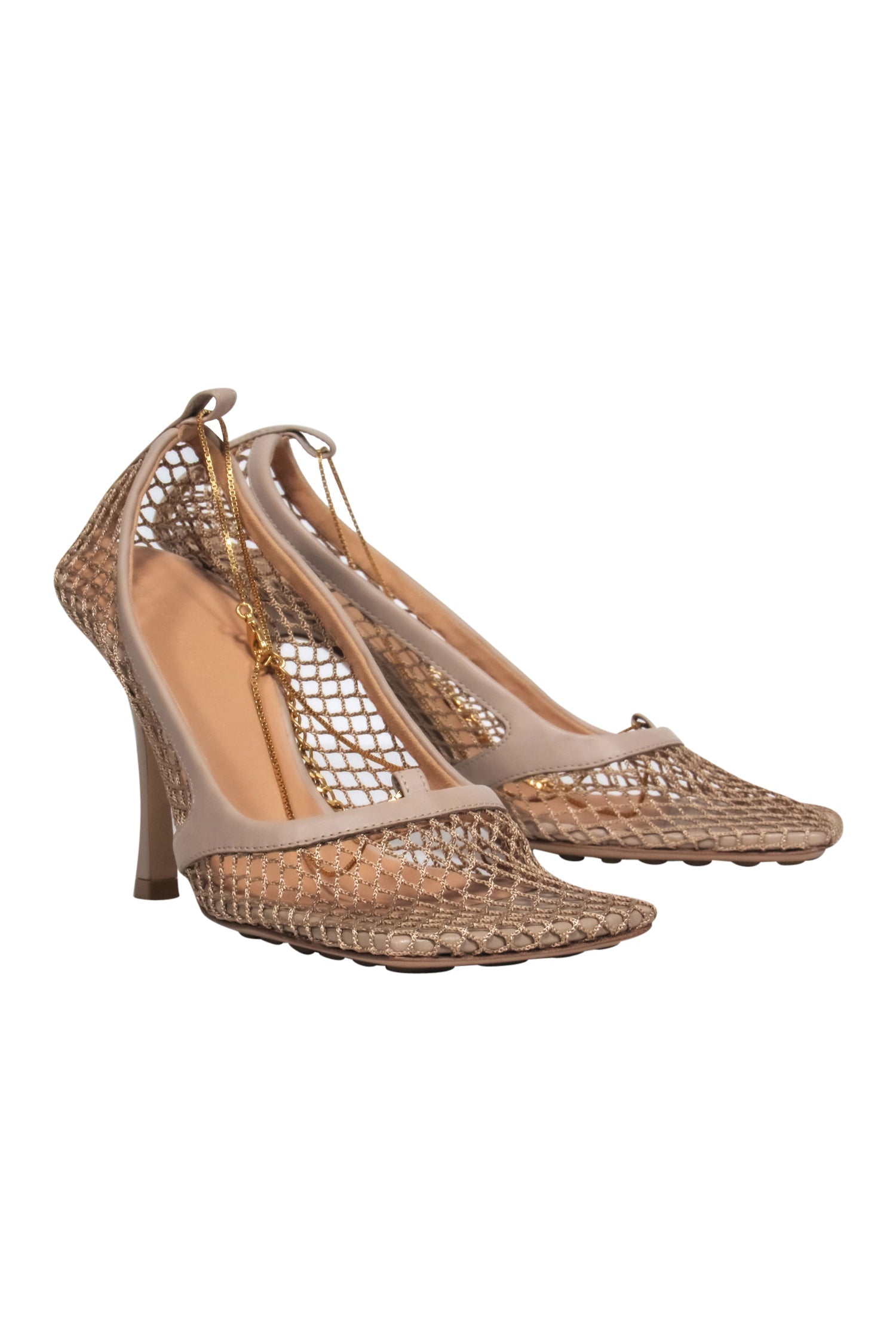 Bottega Veneta - Nude Mesh Heels w/ Gold Ankle Strap Sz 7