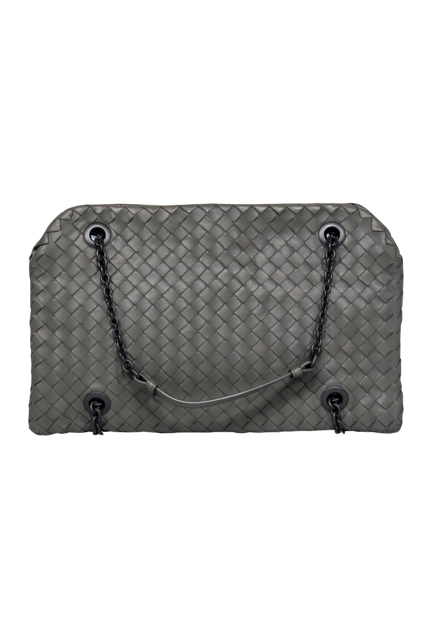 Bottega Veneta - Olive Green Woven Handbag w/ Chain Strap