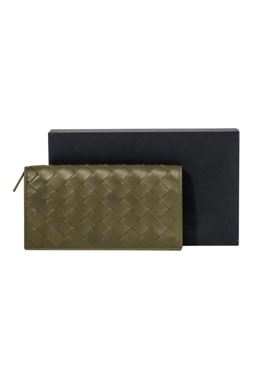 Bottega Veneta - Olive Green Woven Leather Snap Wallet