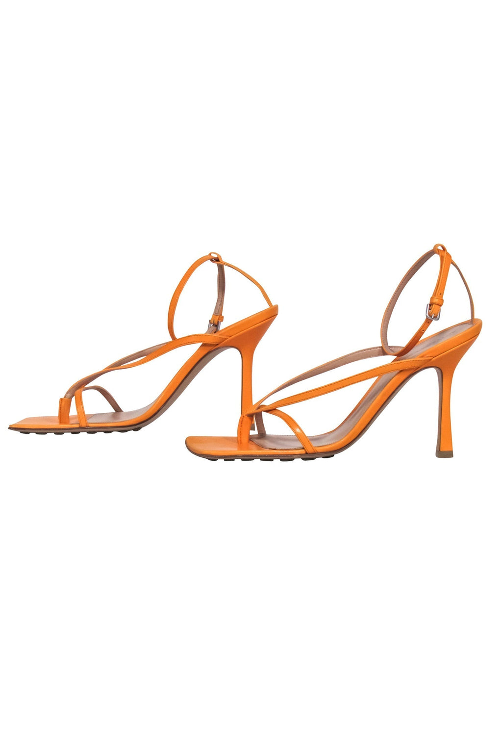 Bottega Veneta - Orange Leather Square Open Toe Pump Sz 8.5