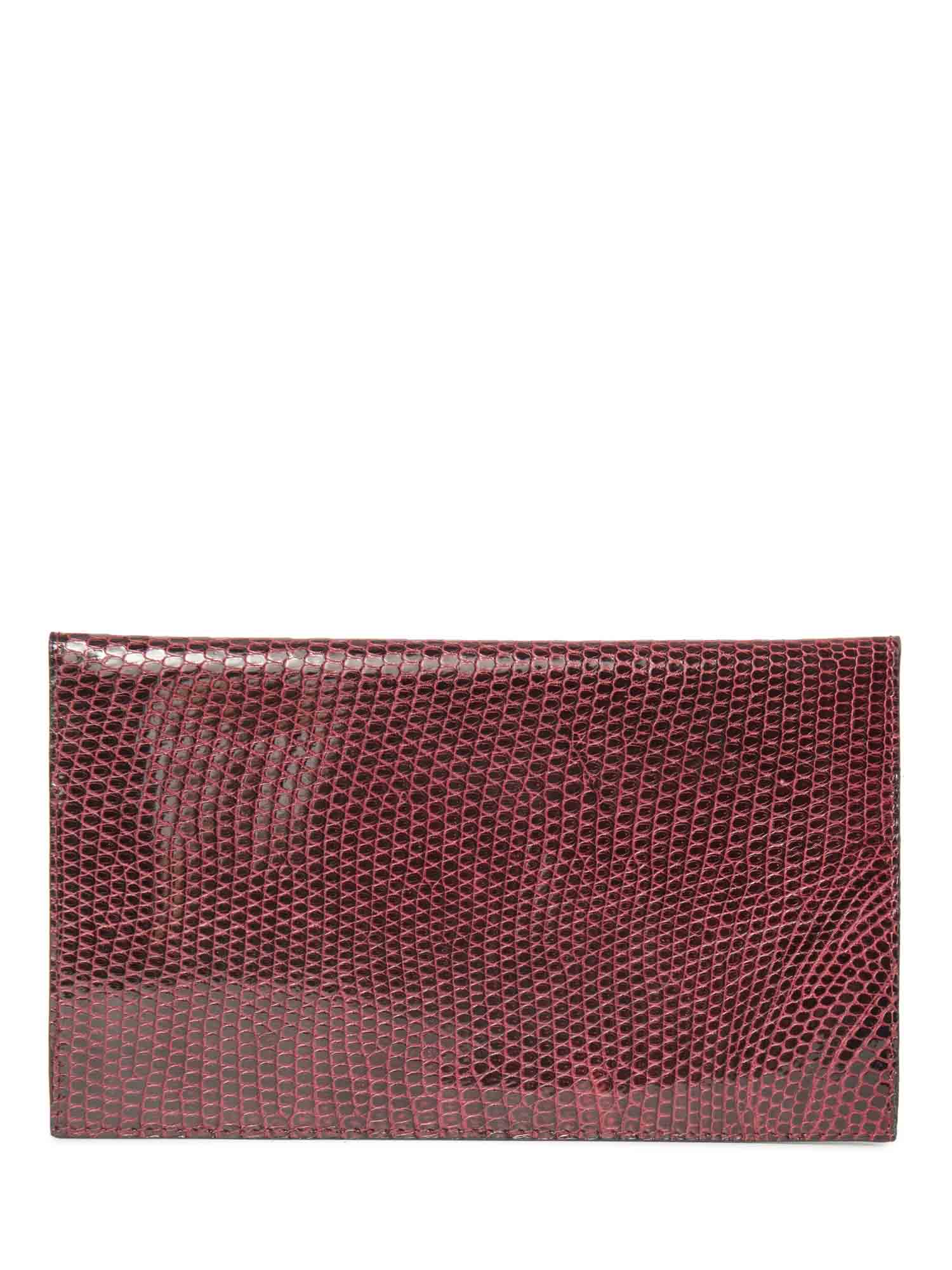 Bottega Veneta Shiny Exotic Skin Flap Wallet Burgundy