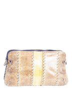 Bottega Veneta Snakeskin Leather Clutch Bag Brown