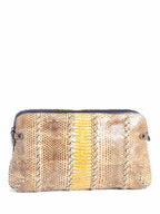 Bottega Veneta Snakeskin Leather Clutch Bag Brown