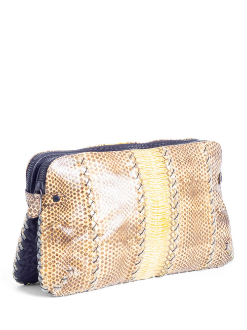 Bottega Veneta Snakeskin Leather Clutch Bag Brown