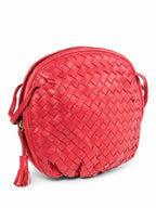 Bottega Veneta Vintage Intercciato Leather Tassel Messenger Bag Red