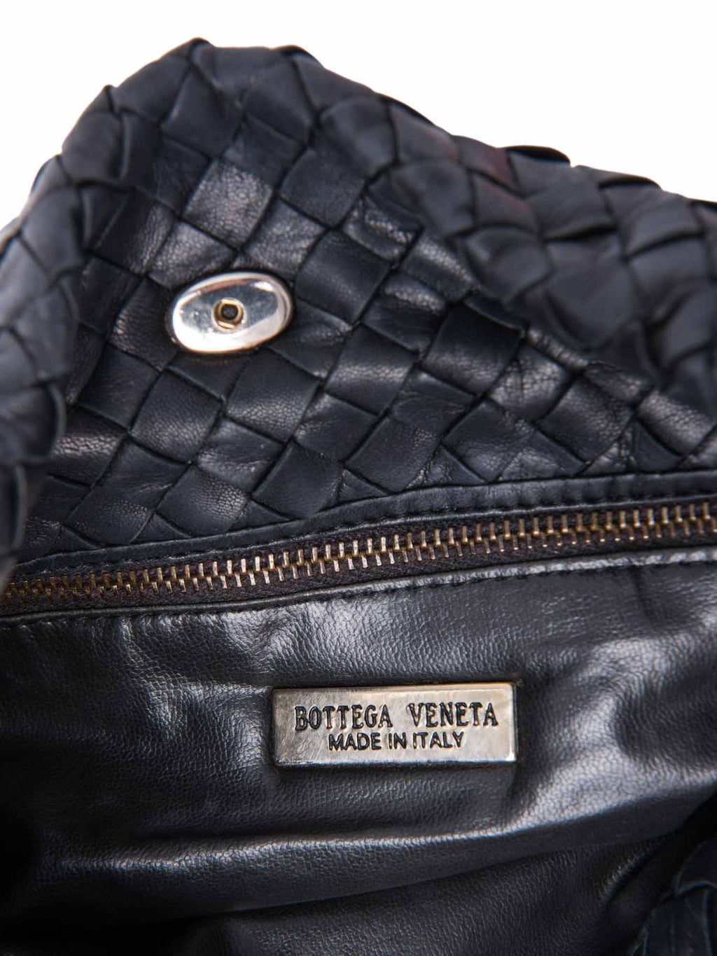 Bottega Veneta Vintage Intrecciato Leather Messenger Bag Black