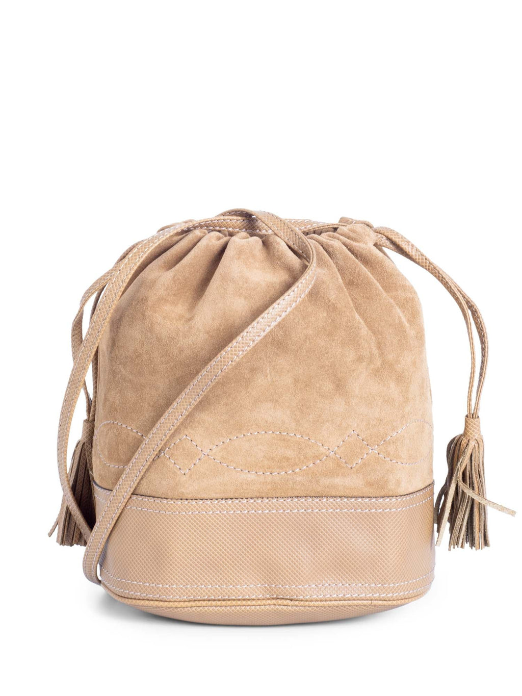 Bottega Veneta Vintage Suede Tassel Bucket Bag Taupe Beige