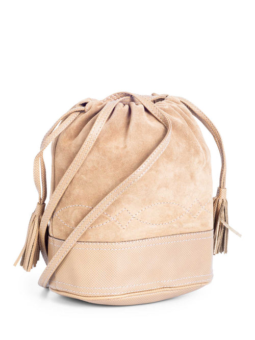 Bottega Veneta Vintage Suede Tassel Bucket Bag Taupe Beige