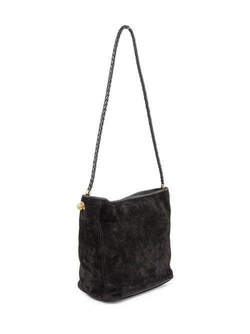 Bottega Veneta Vintage Suede Top Handle Charm Hobo Bag Black Gold